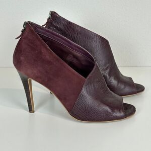 Halogen Burgundy Leather Suede Heel Peep Toe Booties 10